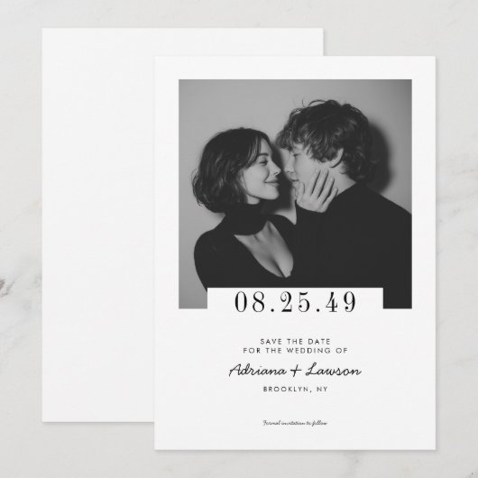Modern Minimalist Romantic Editorial Photo Wedding Save The Date (Voorkant / Achterkant)