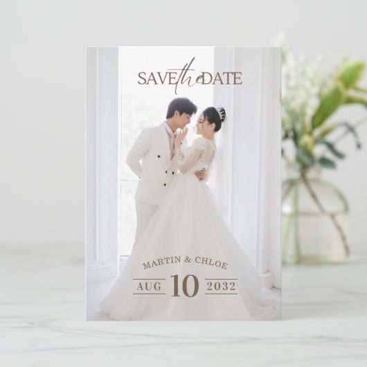 Modern Minimalist Romantic Script Photo Wedding  Kaart (Staand voorkant)