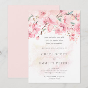 Modern minimalist roze Cherry Blossom Wedding Invi Kaart