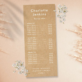 Modern Minimalist Rustic Kraft Salon Service Menu