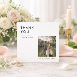 Modern Minimalist Rustic Photo Wedding Square Bedankkaart