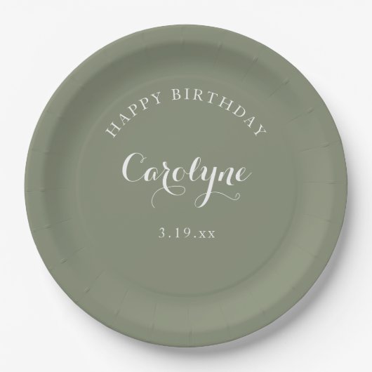 Modern Minimalist Sage Green Birthday  Papieren Bordje (Voorkant)