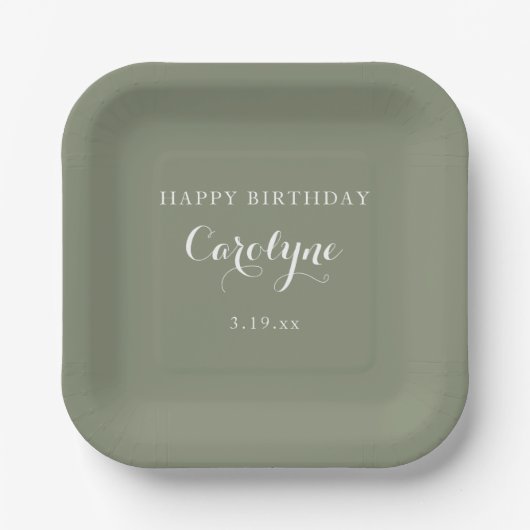 Modern Minimalist Sage Green Birthday  Papieren Bordje (Voorkant)