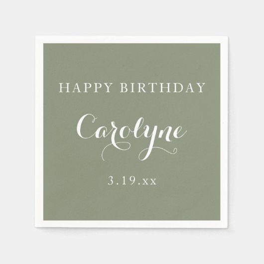 Modern Minimalist Sage Green Birthday Servet (Voorkant)