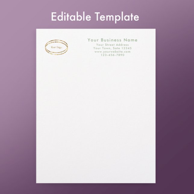 Modern Minimalist Sage Green Custom Business Logo Briefhoofd (Personalize this sage green letterhead template. Add your business logo and custom modern script.
)