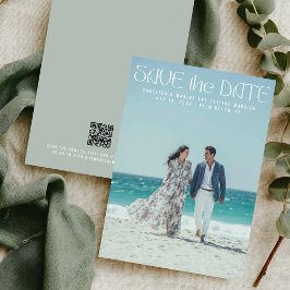 Modern Minimalist Sage Green Custom Photo Wedding Save The Date