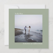 Modern minimalist Sage Green Square Photo Weddensc Kaart (Voorkant)