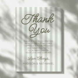 Modern Minimalist Sage Green Stripes Wedding Bedankkaart
