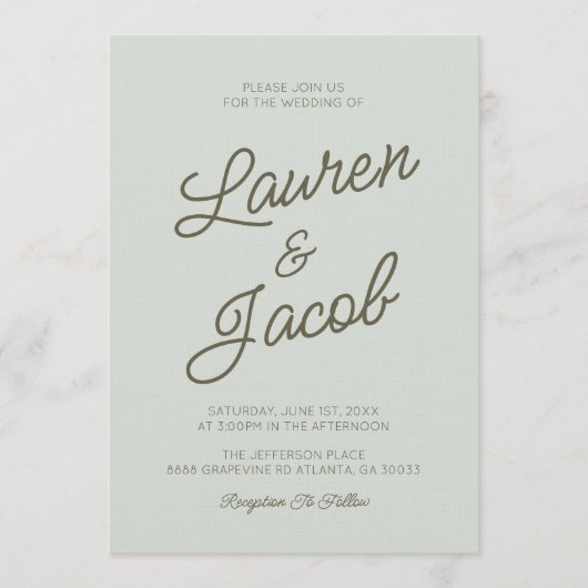 Modern Minimalist Sage Green Wedding Kaart (Voorkant)