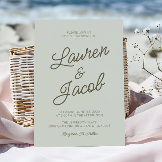 Modern Minimalist Sage Green Wedding Kaart