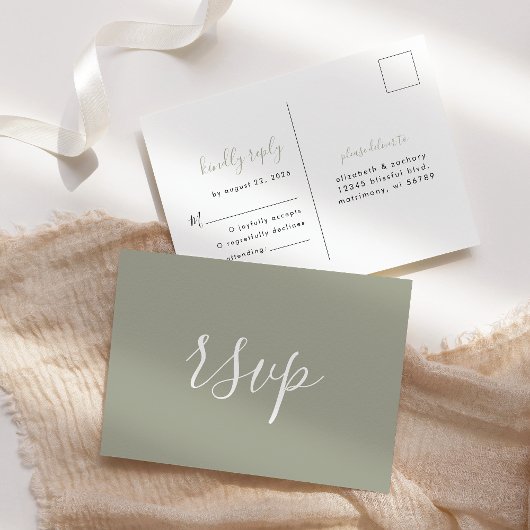Modern minimalist Sage Green Wedding RSVP Briefkaart