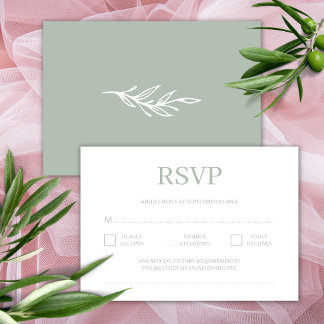 Modern minimalist Sage Green Wedding RSVP Informatiekaartje