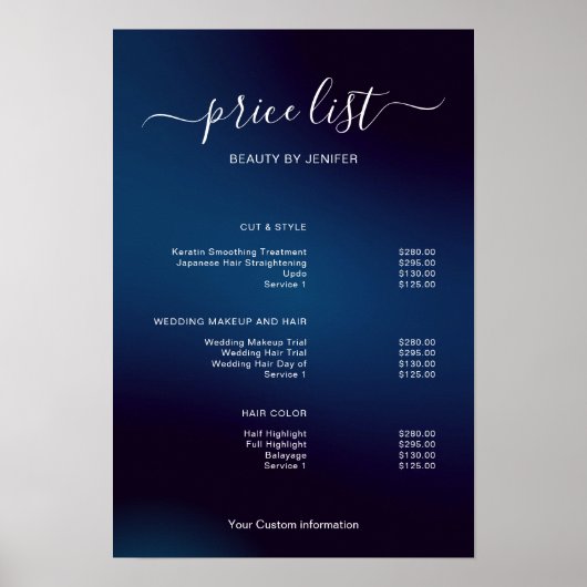 Modern Minimalist Salon Price List Sign for Beauty Poster (Voorkant)