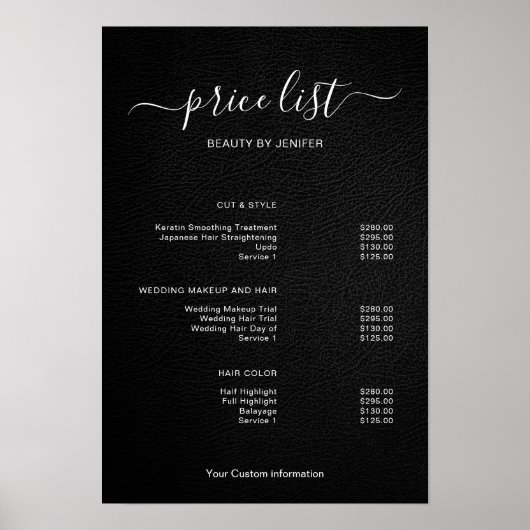 Modern Minimalist Salon Price List Sign for Beauty Poster (Voorkant)