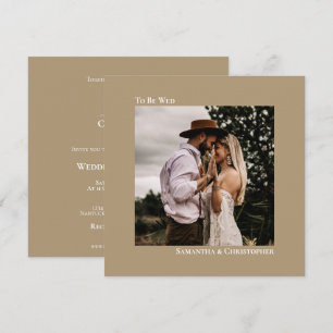 Modern minimalist Sandy Tan Square Photo Wedding Kaart