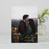 Modern Minimalist Script 1 Photo Green Christmas Folie Feestdagenkaart (Staand Voorkant)