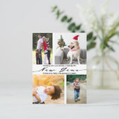Modern Minimalist Script 4 Photo Collage New Year Feestdagenkaart (Staand voorkant)