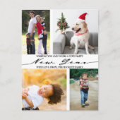 Modern Minimalist Script 4 Photo Collage New Year Feestdagenkaart (Voorkant)