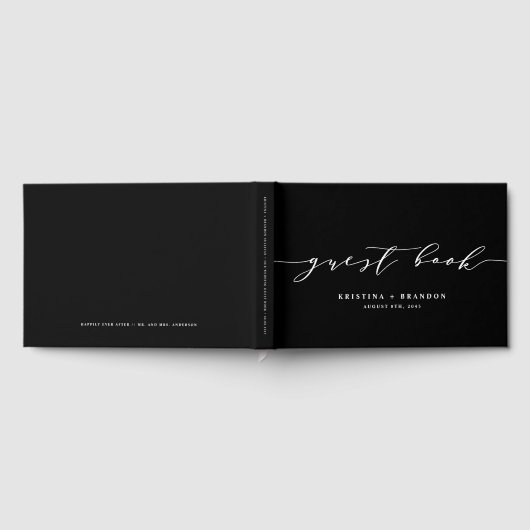 Modern Minimalist Script Black and White Wedding Gastenboek (Volledig)