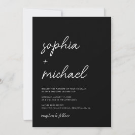 Modern Minimalist Script Black Wedding Kaart