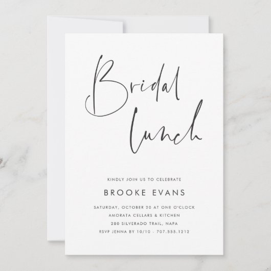 Modern Minimalist Script Bridal Lunch Kaart (Voorkant)