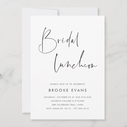 Modern Minimalist Script Bridal Luncheon Kaart (Voorkant)