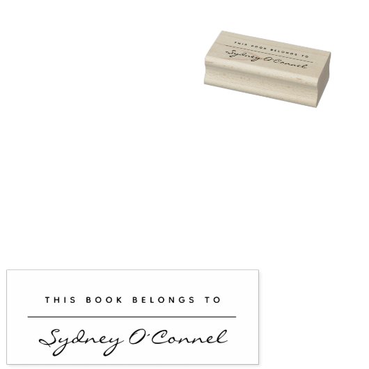 Modern Minimalist Script Custom Name Library Boek Rubberstempel (Gestempeld)