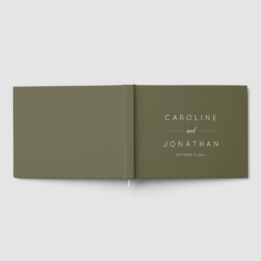 Modern Minimalist Script Custom Wedding Olive Moss Gastenboek (Volledig)
