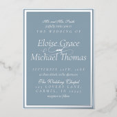 Modern Minimalist Script Dusty Blue Wedding Folie Uitnodiging (Voorkant)