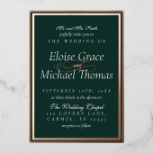 Modern Minimalist Script Forest Green Wedding Folie Uitnodiging (Voorkant)