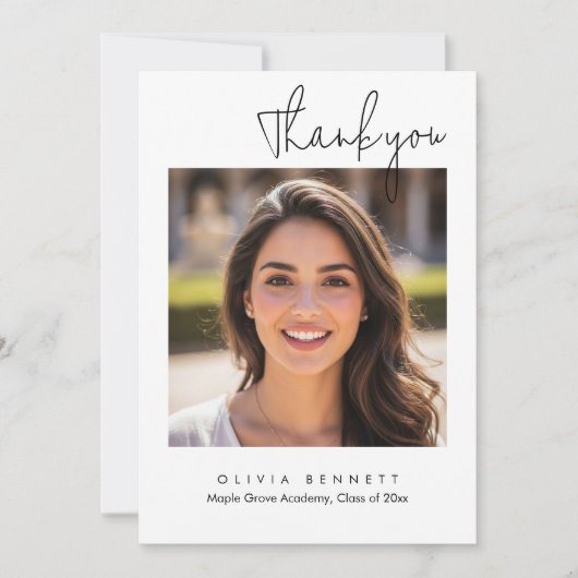 Modern Minimalist Script Graduation Thank You Card Kaart (Voorkant)