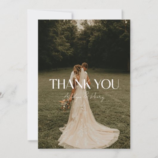 Modern Minimalist Script Names 2-Photo Wedding Bedankkaart (Voorkant)