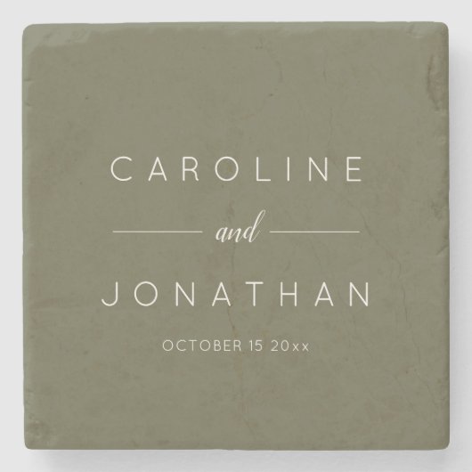Modern Minimalist Script Olive Moss Custom Wedding Stenen Onderzetter (Voorkant)