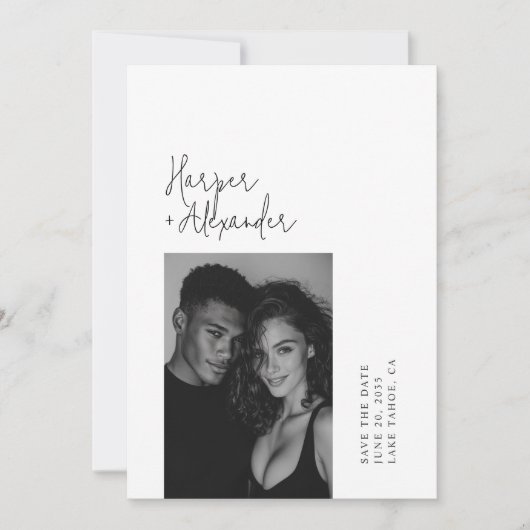 Modern Minimalist Script Photo Wedding Save The Date (Voorkant)