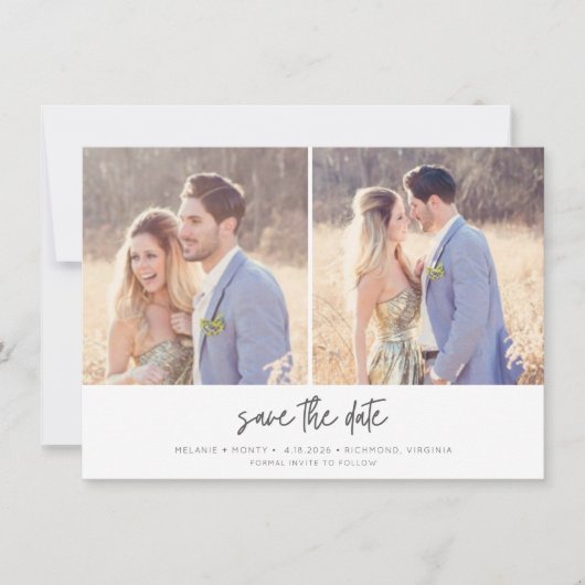 Modern Minimalist Script Simple Photo Wedding Save The Date (Voorkant)