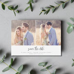 Modern Minimalist Script Simple Photo Wedding  Save The Date<br><div class="desc">Simple and stylish photo save the dates in a modern,  minimalist script design. Share two of your favorite engagement photos and your wedding details,  asking friends and family to reserve your wedding date.</div>