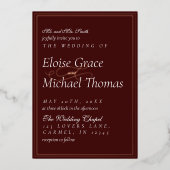 Modern Minimalist Script Vineyard Red Wedding Folie Uitnodiging (Voorkant)