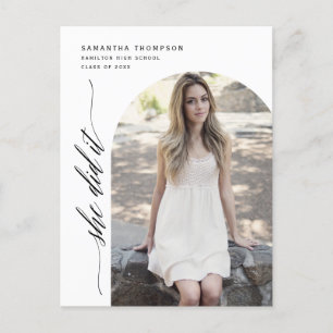 Modern Minimalist She Did It Graduation Arch Photo Briefkaart