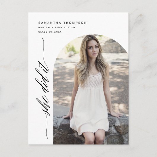 Modern Minimalist She Did It Graduation Arch Photo Briefkaart (Voorkant)