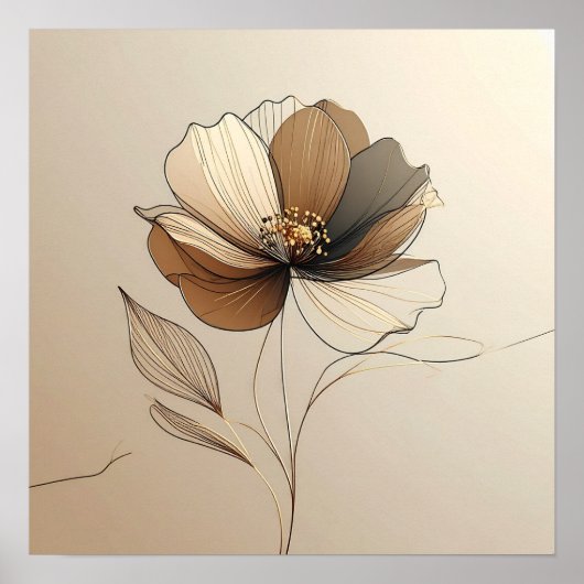 Modern Minimalist Sheer Beige & Gold Floral Botani Poster (Voorkant)