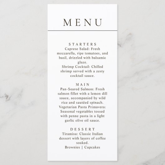 Modern Minimalist Simple Black Line Wedding Dinner Menu (Voorkant)