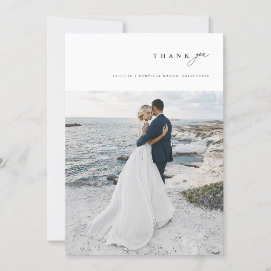 Modern Minimalist Simple Script Wedding Photo Bedankkaart (Voorkant)
