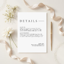 Modern Minimalist Simple Wedding Details Informatiekaartje