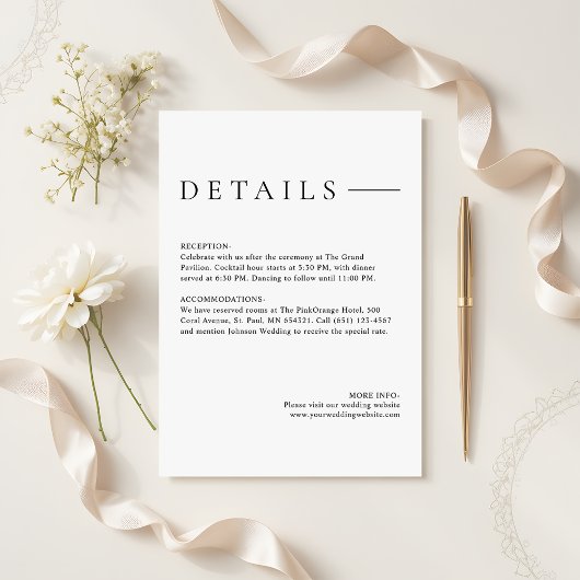 Modern Minimalist Simple Wedding Details Informatiekaartje