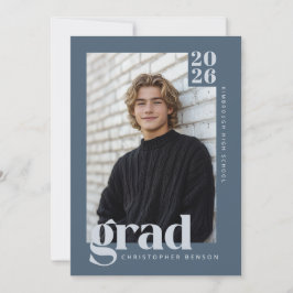 Modern Minimalist Slate Blue Grey Photo Graduation Kaart