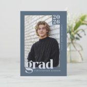 Modern Minimalist Slate Blue Grey Photo Graduation Kaart (Staand voorkant)