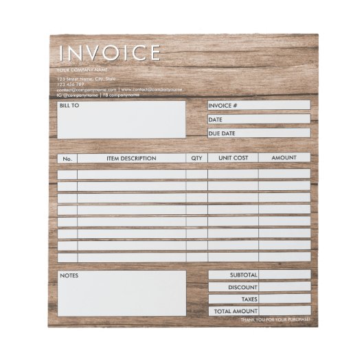 Modern Minimalist Small Invoice Form Business Logo Notitieblok (Voorkant)