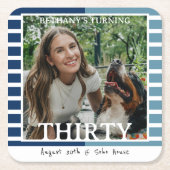 Modern Minimalist Striped 30th Birthday Photo Kartonnen Onderzetters (Voorkant)