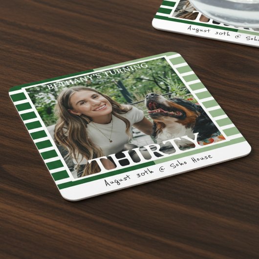 Modern Minimalist Striped 30th Birthday Photo Kartonnen Onderzetters