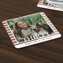 Modern Minimalist Striped 30th Birthday Photo Kartonnen Onderzetters
